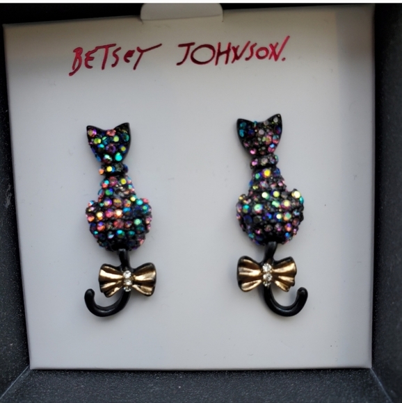 Betsey Johnson Pave Crystal Kitty Cat Earrings - Picture 3 of 10